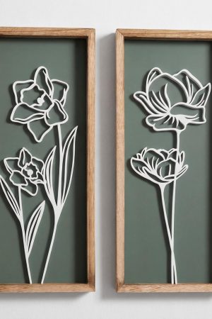 Wooden 3D Green Plant and Flower Two-Piece Gift Box Wall Painting